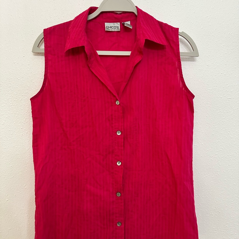 Chico's Sleeveless Button-Down Shirt in Hot Pink